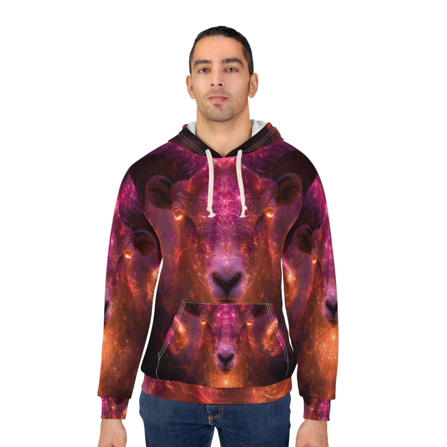 Aries Fire Element Mystical Ram Hoodie - Zodiac Leader Pullover, Astrology Gift, Celestial Warrior Design