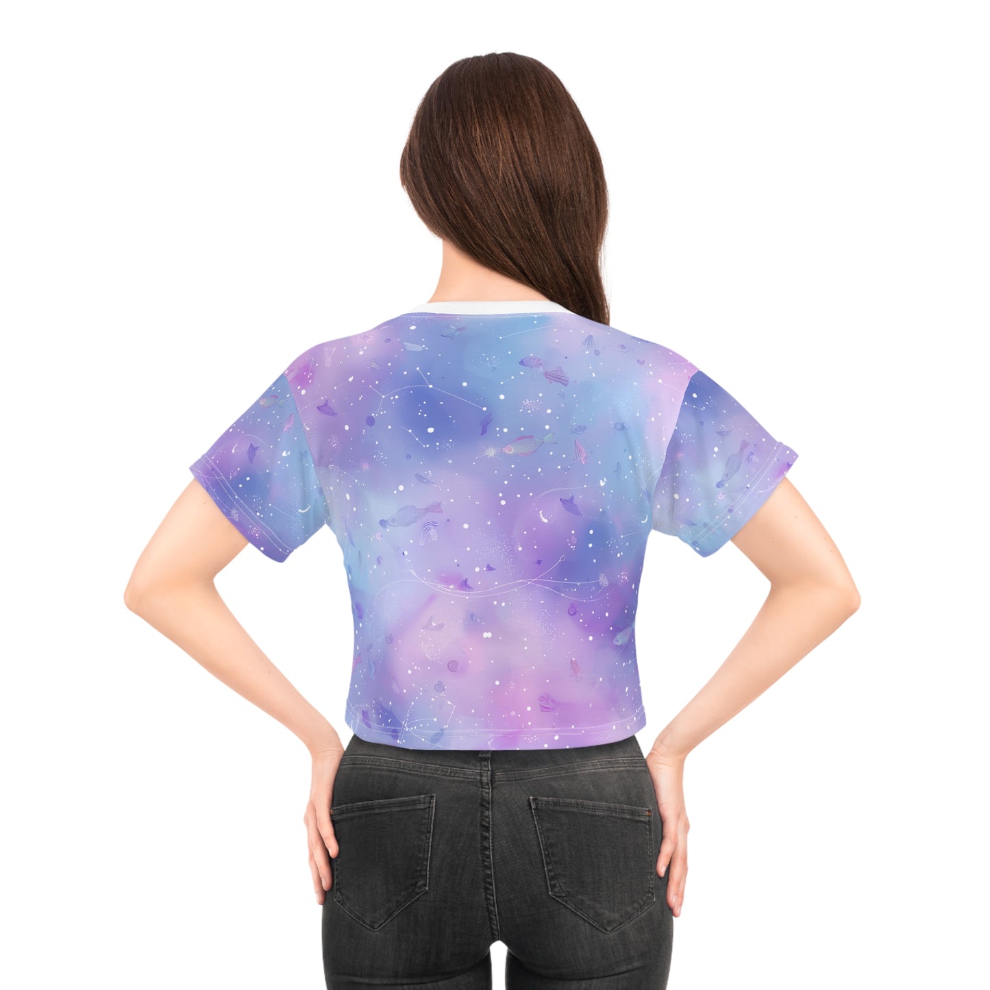 Celestial Print Crop Tee - Dreamy Cosmic Top, Space Themed Shirt, Boho Style Crop, Festival Wear, Gift for Space Lovers