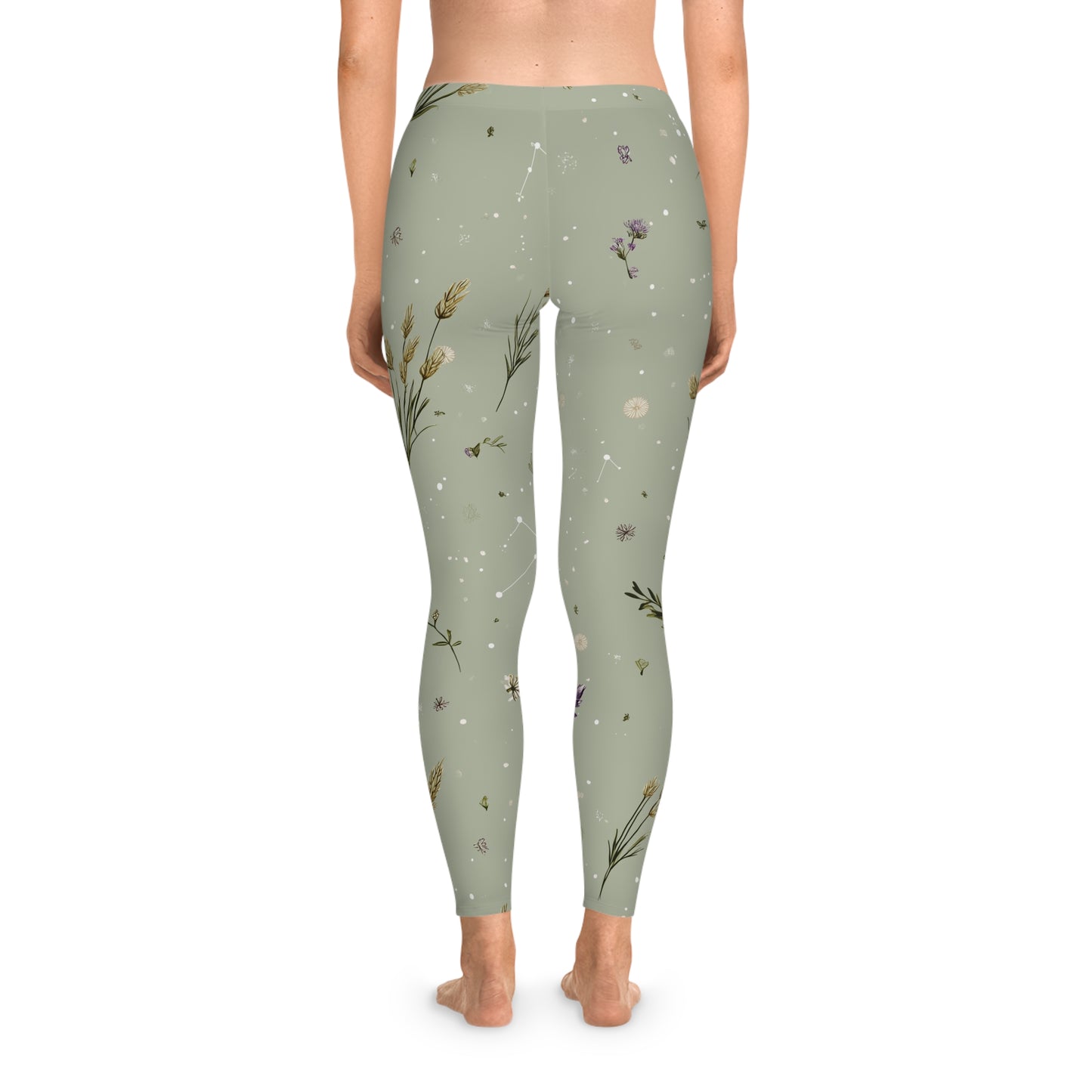 Floral Galaxy Stretchy Leggings, Trendy Activewear, Yoga Pants, Gift for Her, Cosmic Print, Everyday Comfort