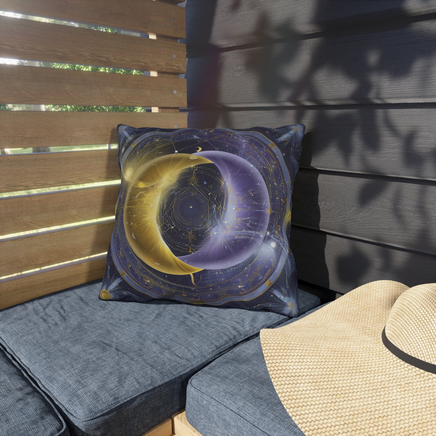 Celestial Outdoor Pillows, Cosmic Garden Decor, Starry Night Cushion, Summer Patio Accents, Bohemian Home Accessories