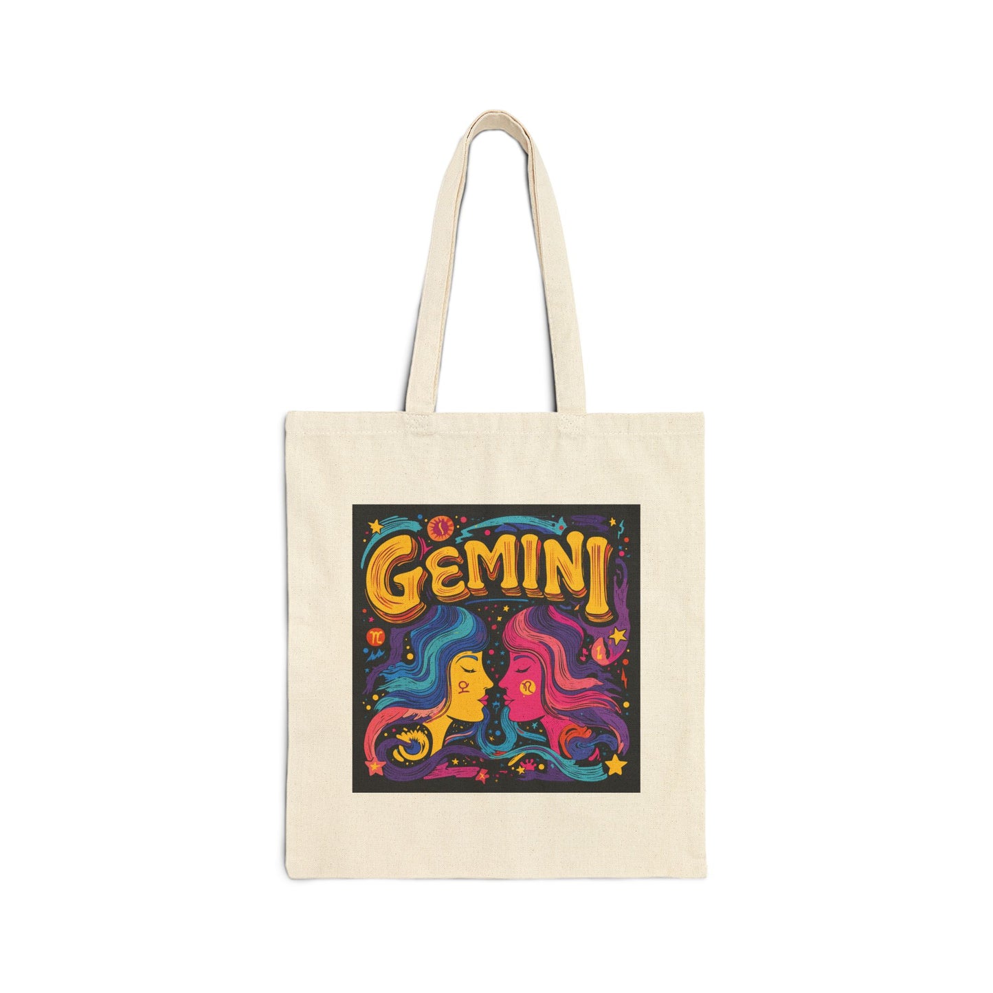Gemini Zodiac Canvas Tote Bag - Colorful Astrology Bag for Gifts, Shopping, Travel, Eco-Friendly Design, Astrological Sign Merchandise