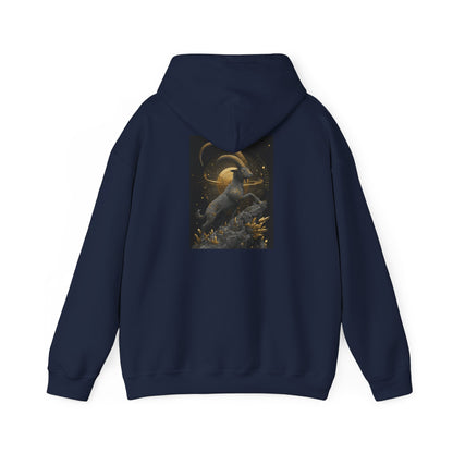 Capricorn Earth Element Cosmic Art Hoodie - Zodiac Achiever Pullover, Astrology Gift, Celestial Mountain Design