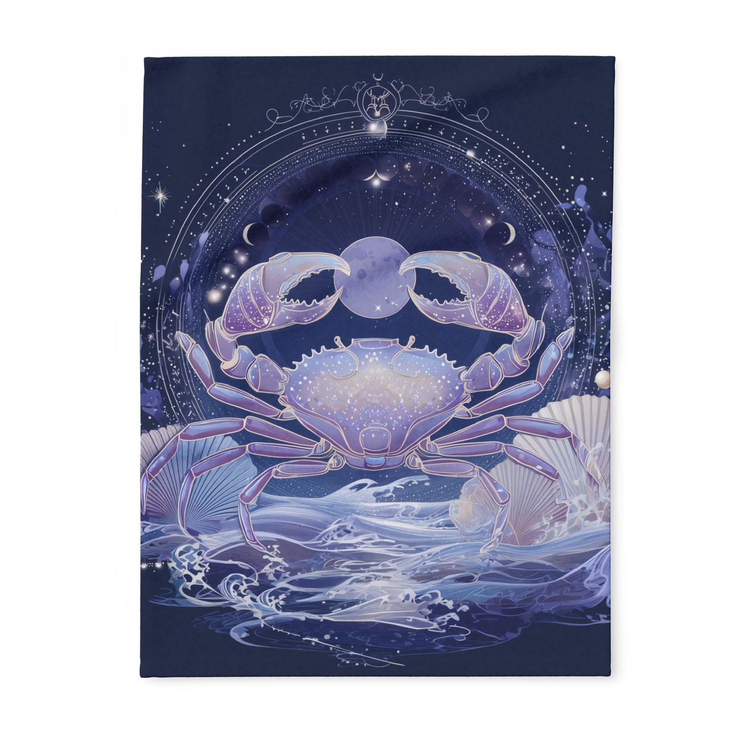 Celestial Crab Fleece Blanket, Cozy Gift, Astrology Decor, Home Comfort, Starry Night