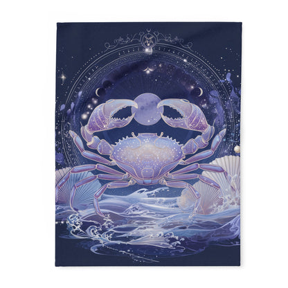 Celestial Crab Fleece Blanket, Cozy Gift, Astrology Decor, Home Comfort, Starry Night