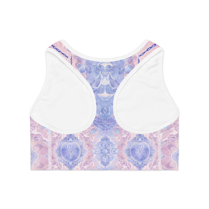 Libra Air Element Floral Sports Bra - Zodiac Harmony Athletic Wear, Astrology Fitness Gift, Celestial Balance Design
