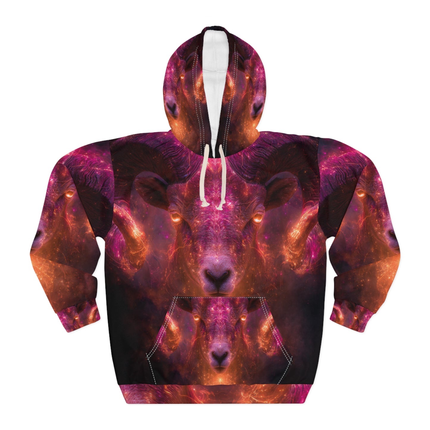 Aries Fire Element Mystical Ram Hoodie - Zodiac Leader Pullover, Astrology Gift, Celestial Warrior Design