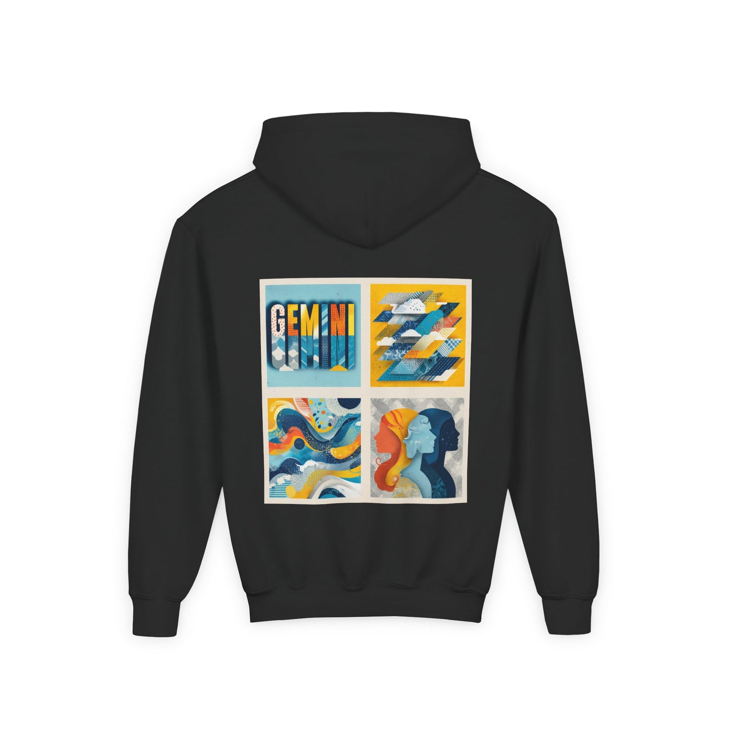 Gemini Art Youth Hoodie, Zodiac Sweatshirt, Astrology Pullover, Gift for Tween, Birthday Present, Cosmic Style