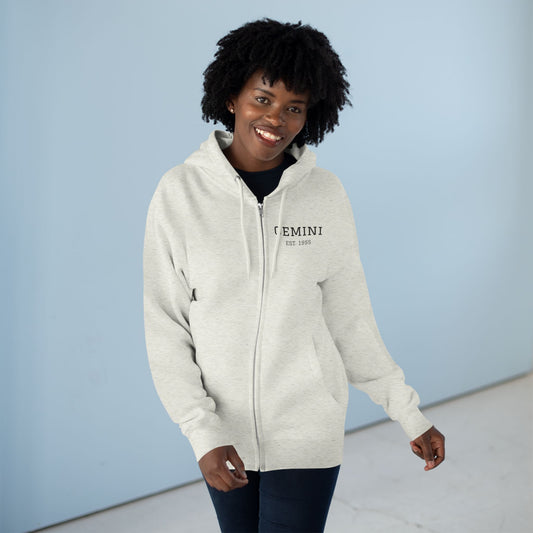 Gemini Zip Hoodie — Minimal Zodiac Hoodie with 'GEMINI' Text