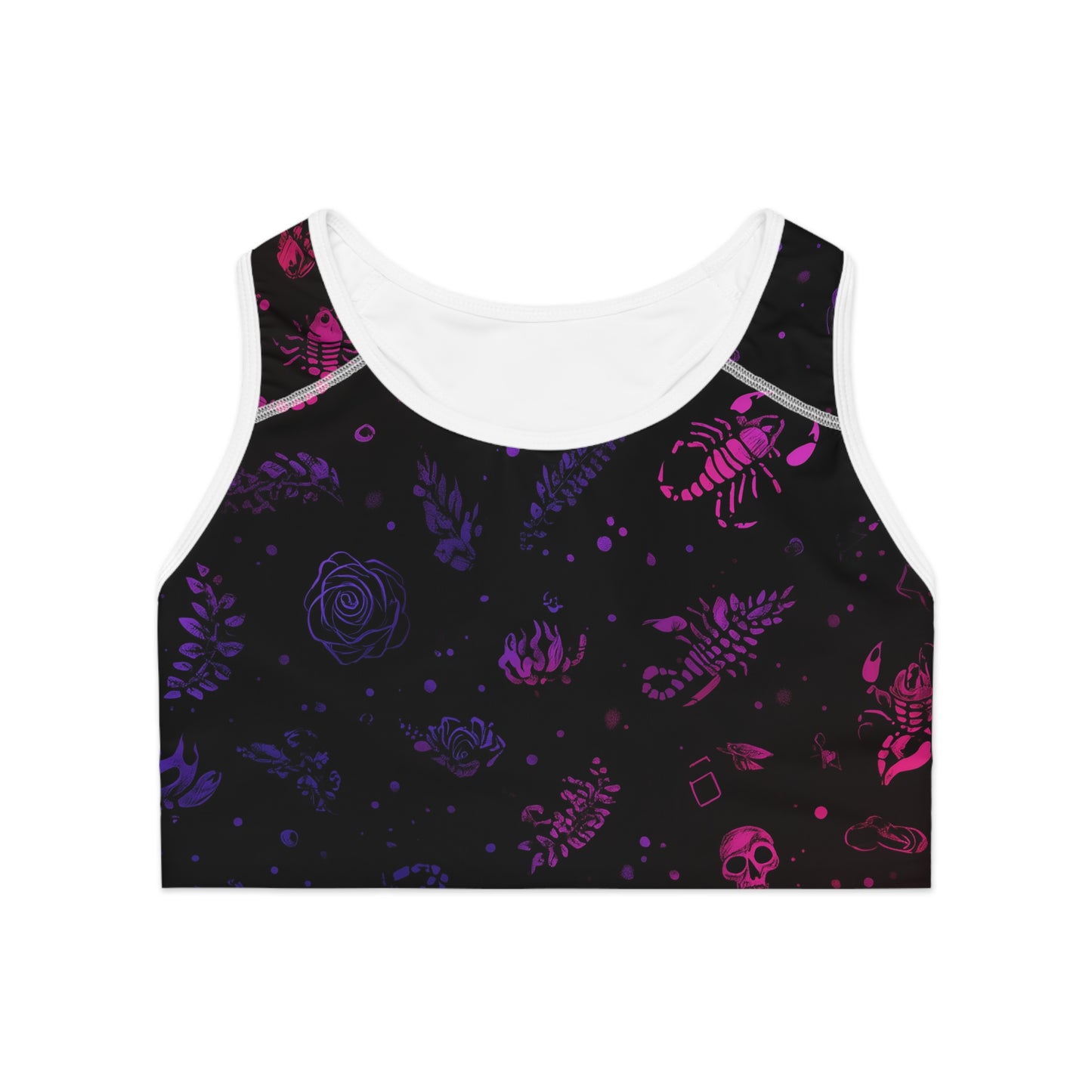 Vibrant Athletic Sports Bra with Gothic Aesthetic, Activewear, Workout Top, Gym Essentials, Fitness Apparel, Unique Fitness Gift