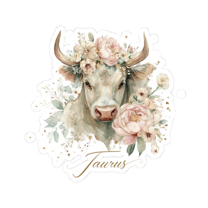 Floral Taurus Kiss-Cut Stickers | Zodiac Gifts, Cow Decor, Astrology Decor, Laptop Stickers, Horoscope Gifts