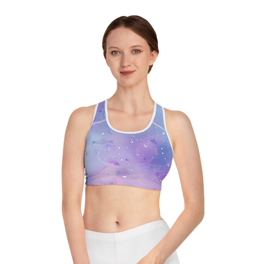 Dreamy Galaxy Sports Bra, Yoga Top, Activewear, Fitness Apparel, AOP Bra, Workout Gear