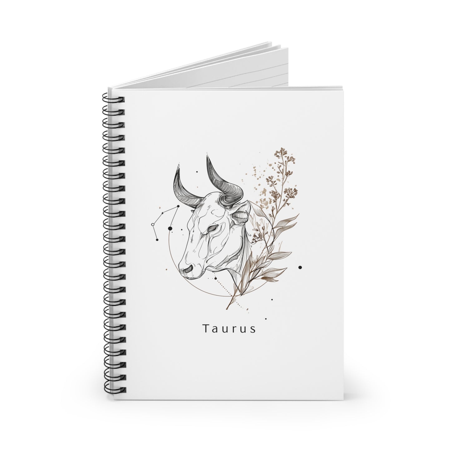 Taurus Spiral Notebook - Beautiful Floral Bull Design, Astrology Gift, Journal for Taurus, Taurus Birthday Gift, Aesthetic Stationery