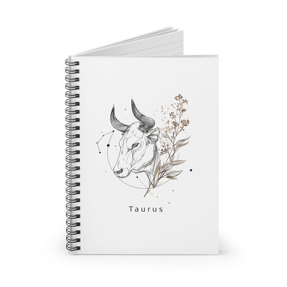 Taurus Spiral Notebook - Beautiful Floral Bull Design, Astrology Gift, Journal for Taurus, Taurus Birthday Gift, Aesthetic Stationery