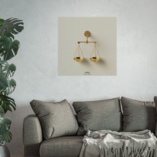 Libra Golden Scales Fine Art Poster — Minimal Zodiac Wall Art