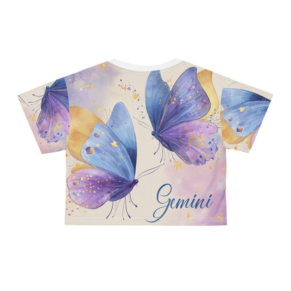 Butterfly Gemini Crop Tee, Zodiac Top, Astrology Shirt, Butterfly Art Tee, Gifts for Gemini, Summer Fashion