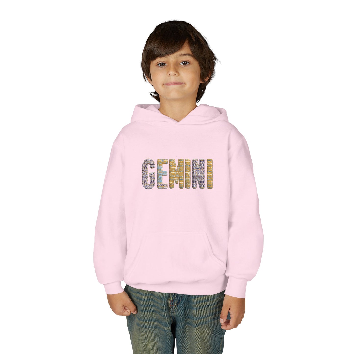 Gemini Art Youth Hoodie, Zodiac Sweatshirt, Astrology Pullover, Gift for Tween, Birthday Present, Cosmic Style
