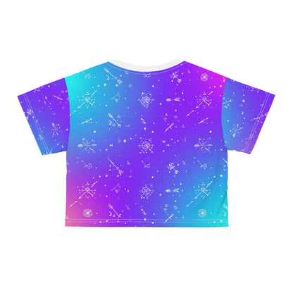 Galactic Dreams Crop Tee - Cosmic AOP T-Shirt, Summer Vibes Top, Gifts for Her, Festival Wear, Boho Chic Shirt