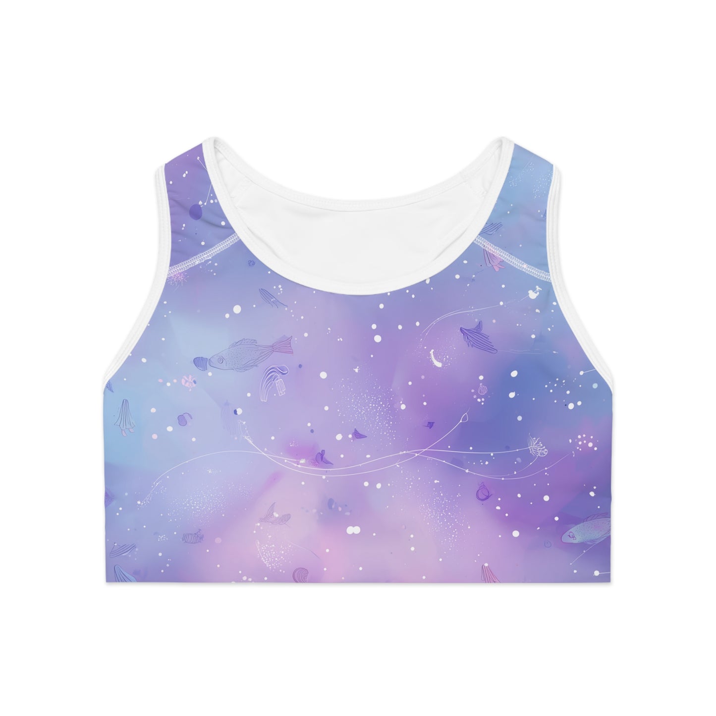 Dreamy Galaxy Sports Bra, Yoga Top, Activewear, Fitness Apparel, AOP Bra, Workout Gear