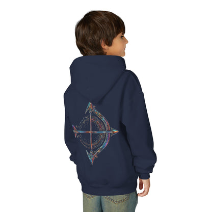 Fire Element Sagittarius Youth Hoodie | ♐ Archer's Arrow | Psychedelic Zodiac Sweatshirt