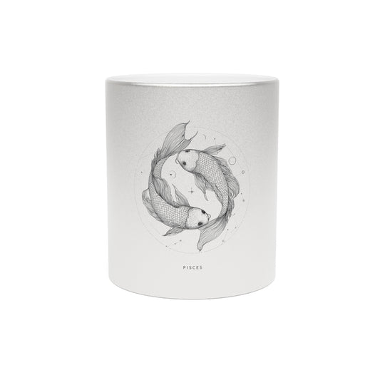 Pisces Metallic Mug, Astrology Gift, Silver Gold Coffee Cup, Zodiac Sign Mug, Unique Birthday Present, Koi Fish Design