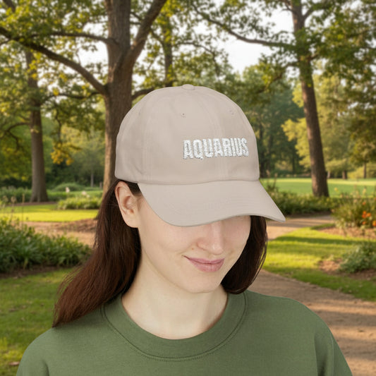 Aquarius Classic Dad Cap — Retro Distressed Zodiac Baseball Hat