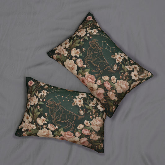 Boho Taurus Floral Lumbar Pillow, Zodiac Home Decor, Astrology Gift, Vintage Style Cushion, Taurus Season, Birth Month Present