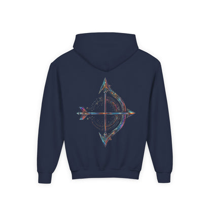 Fire Element Sagittarius Youth Hoodie | ♐ Archer's Arrow | Psychedelic Zodiac Sweatshirt