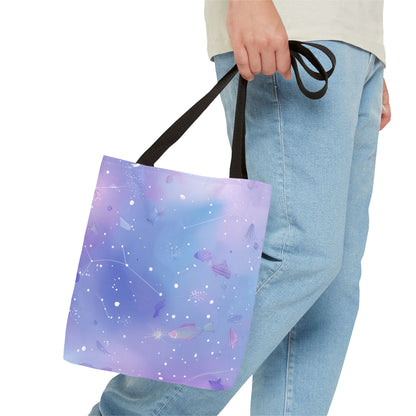 Celestial Tote Bag, Starry Sky Canvas Bag, Colorful Reusable Shopping Tote, Gift for Astronomers, Trendy Eco-Friendly Tote