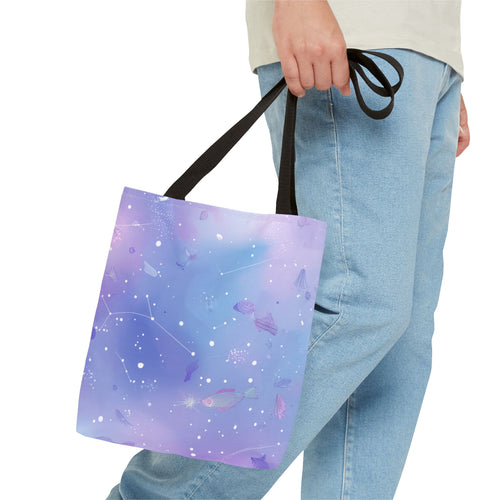 Celestial Tote Bag, Starry Sky Canvas Bag, Colorful Reusable Shopping Tote, Gift for Astronomers, Trendy Eco-Friendly Tote