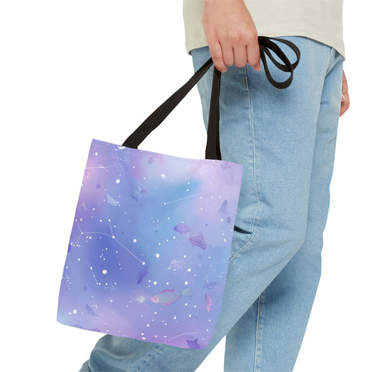 Celestial Tote Bag, Starry Sky Canvas Bag, Colorful Reusable Shopping Tote, Gift for Astronomers, Trendy Eco-Friendly Tote