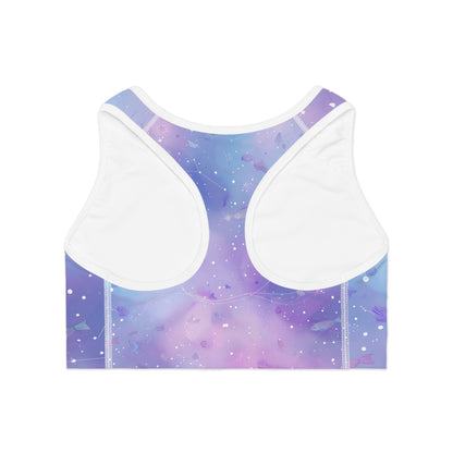 Dreamy Galaxy Sports Bra, Yoga Top, Activewear, Fitness Apparel, AOP Bra, Workout Gear