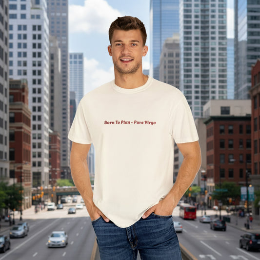 Born To Plan - Pure Virgo T-shirt | Minimal Red Script, Astrology Plant Lover