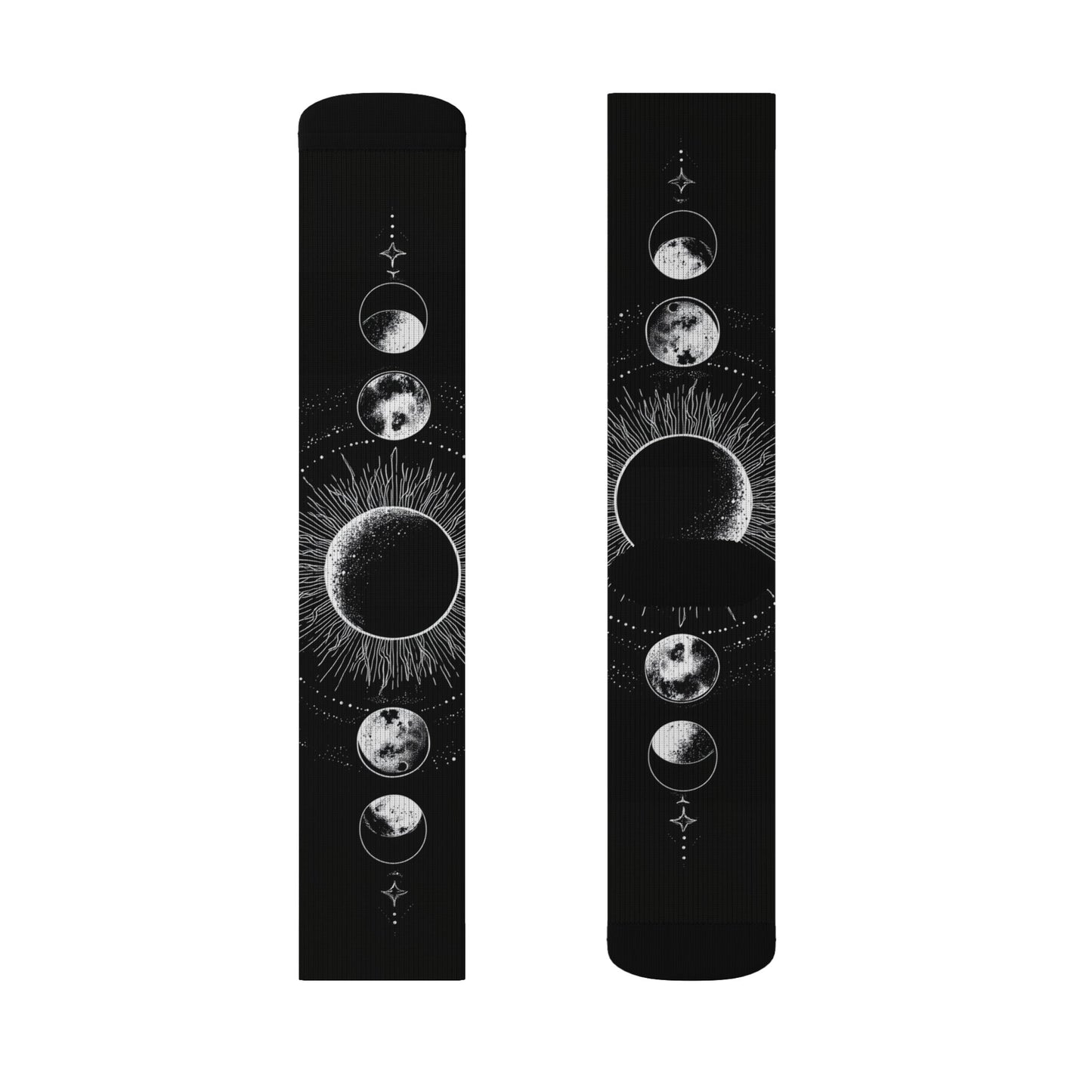Celestial Moon Phase Sublimation Socks — Black Astral Lunar Crew Socks