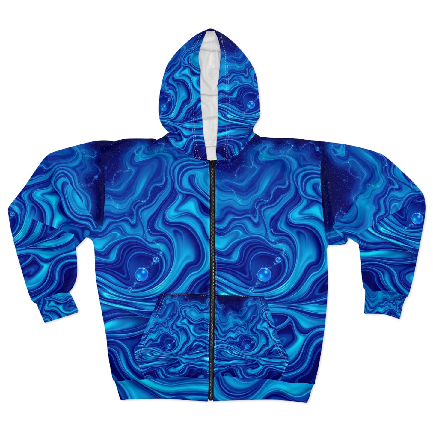 Water Element Blue Marble Unisex Zip Hoodie - Elemental Flow AOP Design, Aquatic Energy Gift, Celestial Ocean Sweatshirt