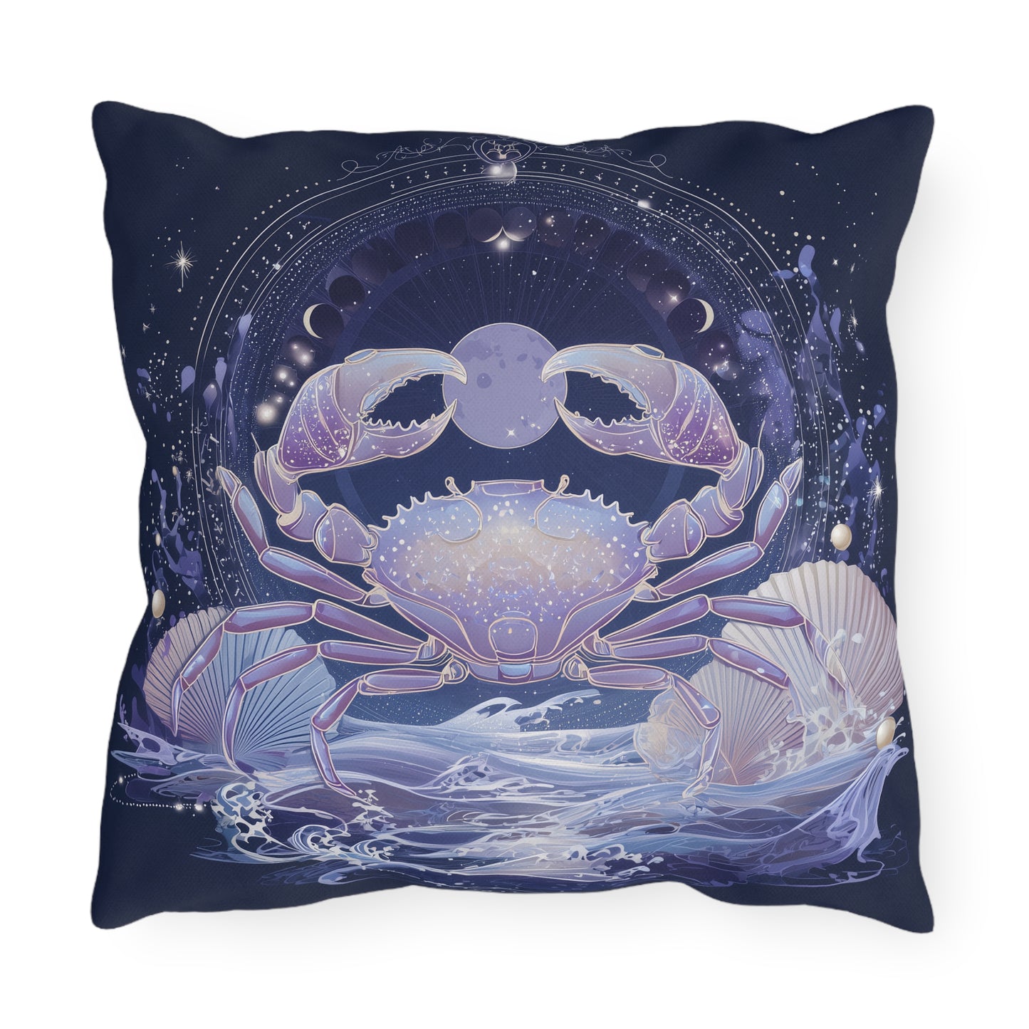 Celestial Crab Outdoor Pillow, Bohemian Decor, Nautical Cushion, Beach House Accent, Gift for Sea Lovers