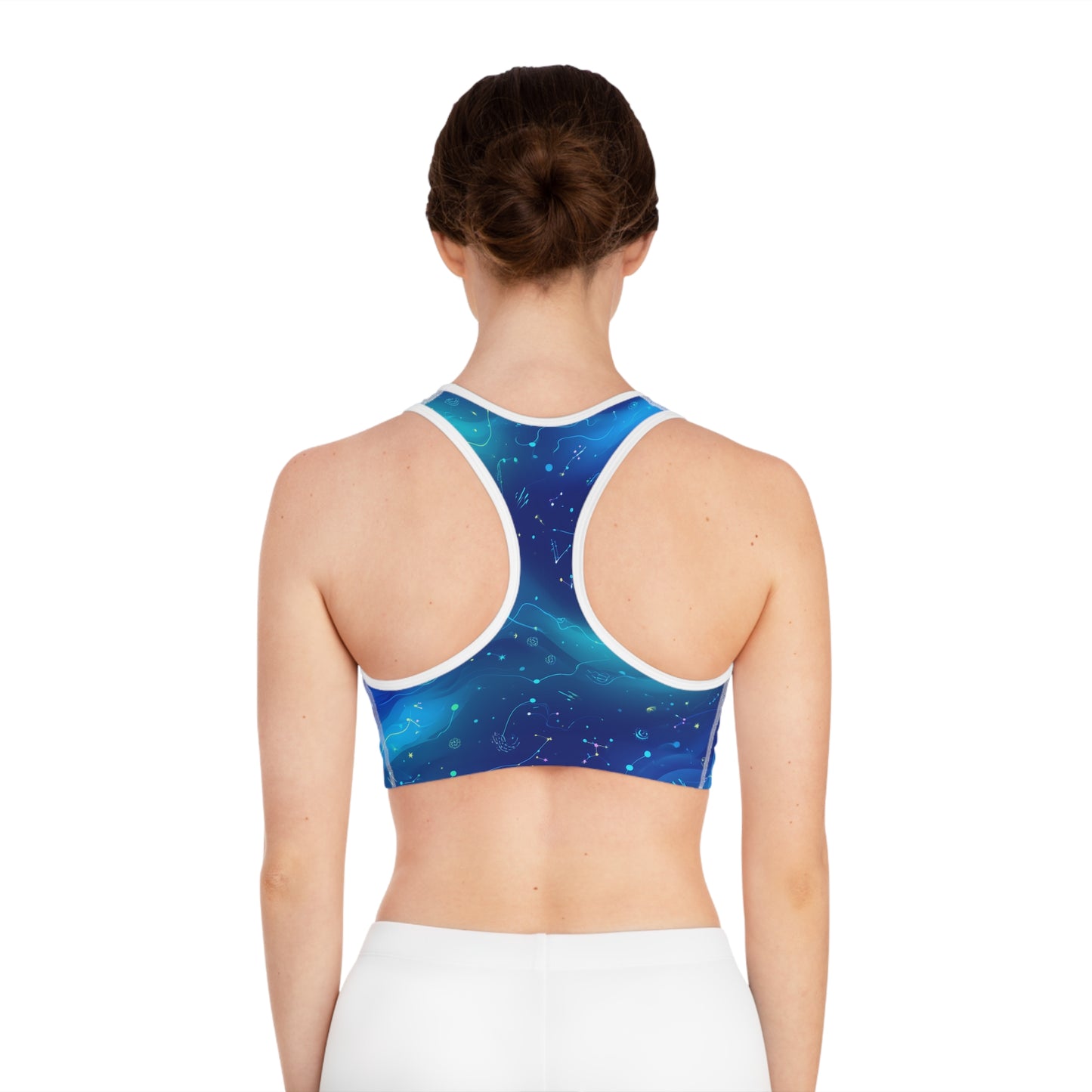 Galaxy-Themed Sports Bra, Workout Gear, Activewear, Yoga Bra, Fitness Apparel, Stylish Gym Wear