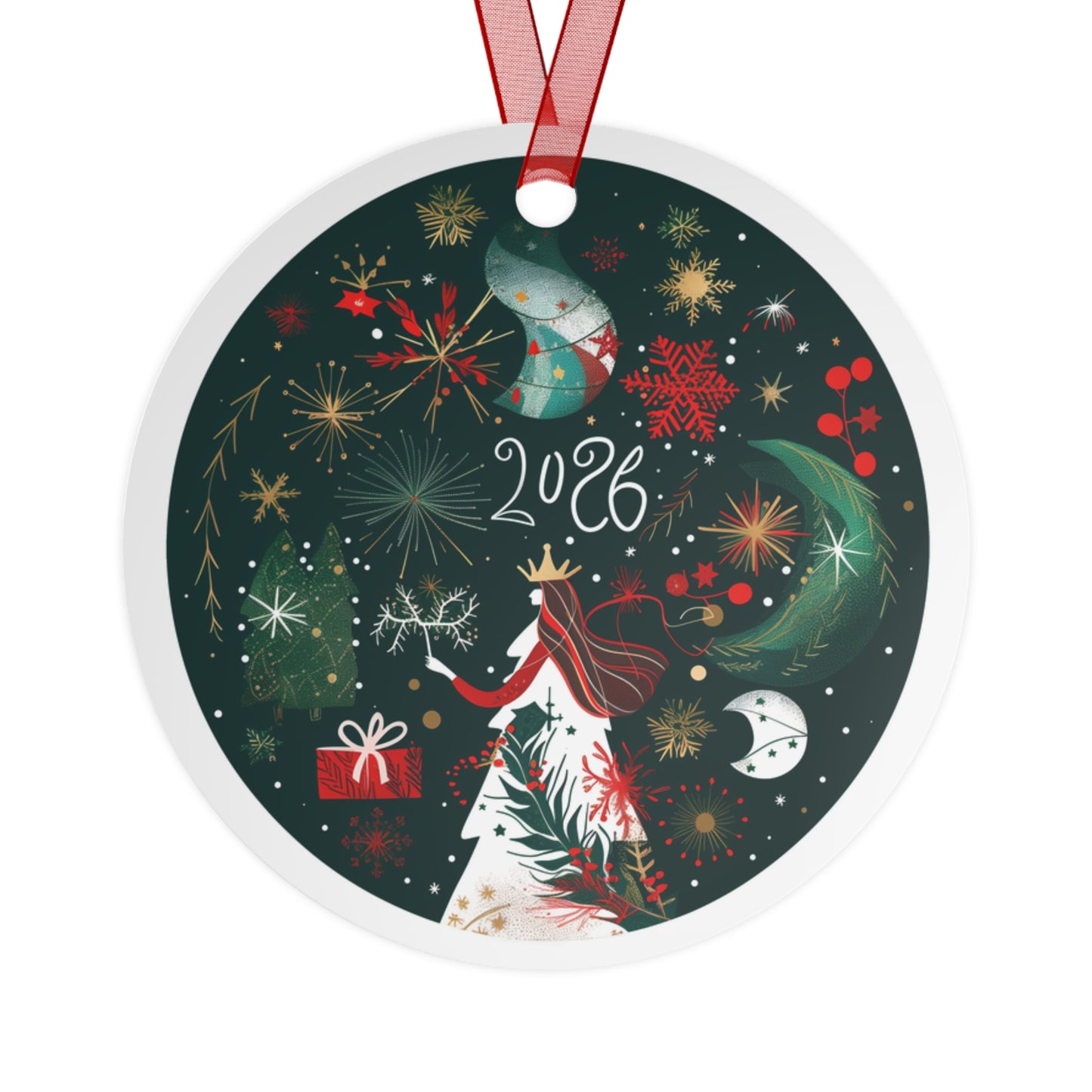 2026 Holiday Queen illustration Metal Ornament | Christmas tree decoration, festive stars