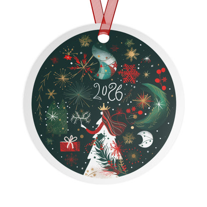 2026 Holiday Queen illustration Metal Ornament | Christmas tree decoration, festive stars