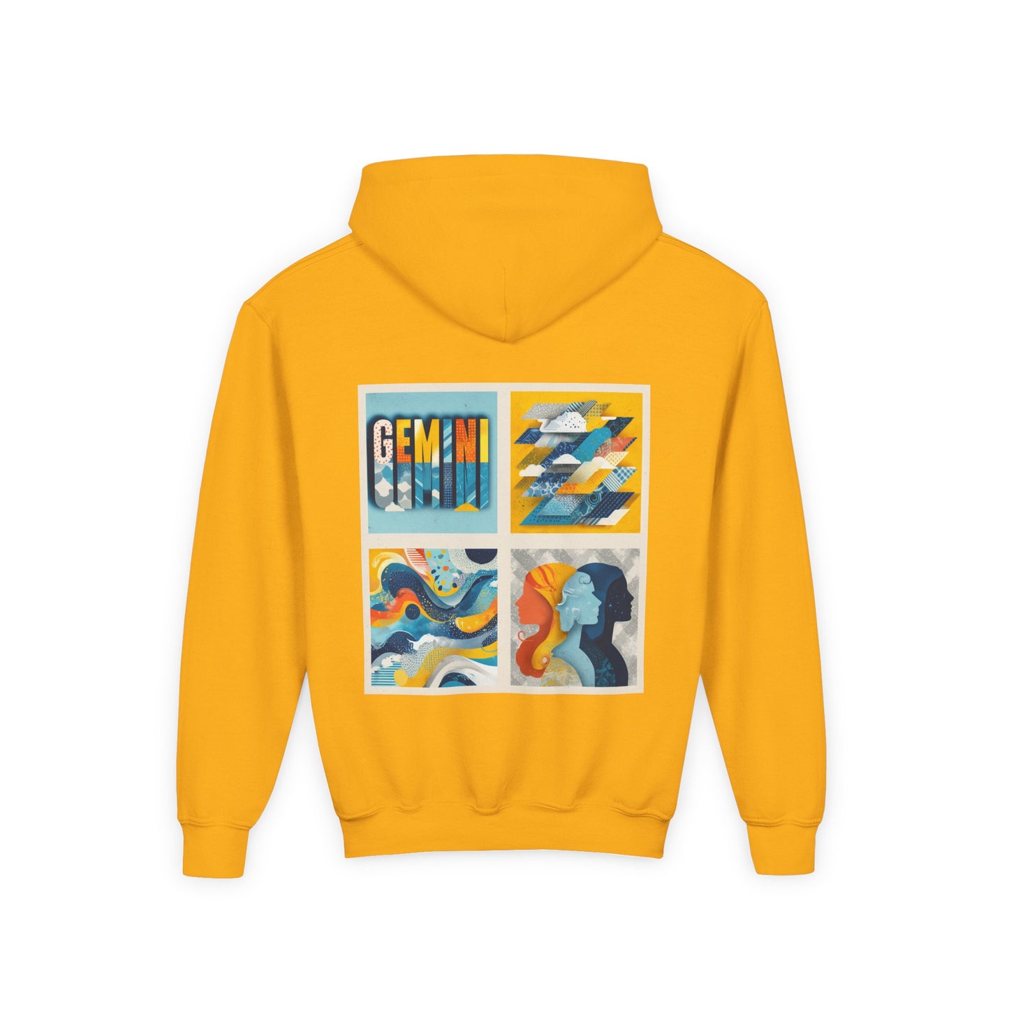 Gemini Art Youth Hoodie, Zodiac Sweatshirt, Astrology Pullover, Gift for Tween, Birthday Present, Cosmic Style