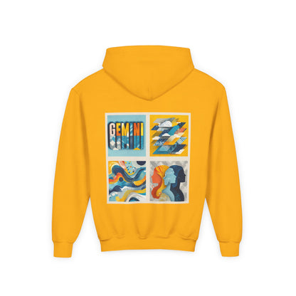Gemini Art Youth Hoodie, Zodiac Sweatshirt, Astrology Pullover, Gift for Tween, Birthday Present, Cosmic Style