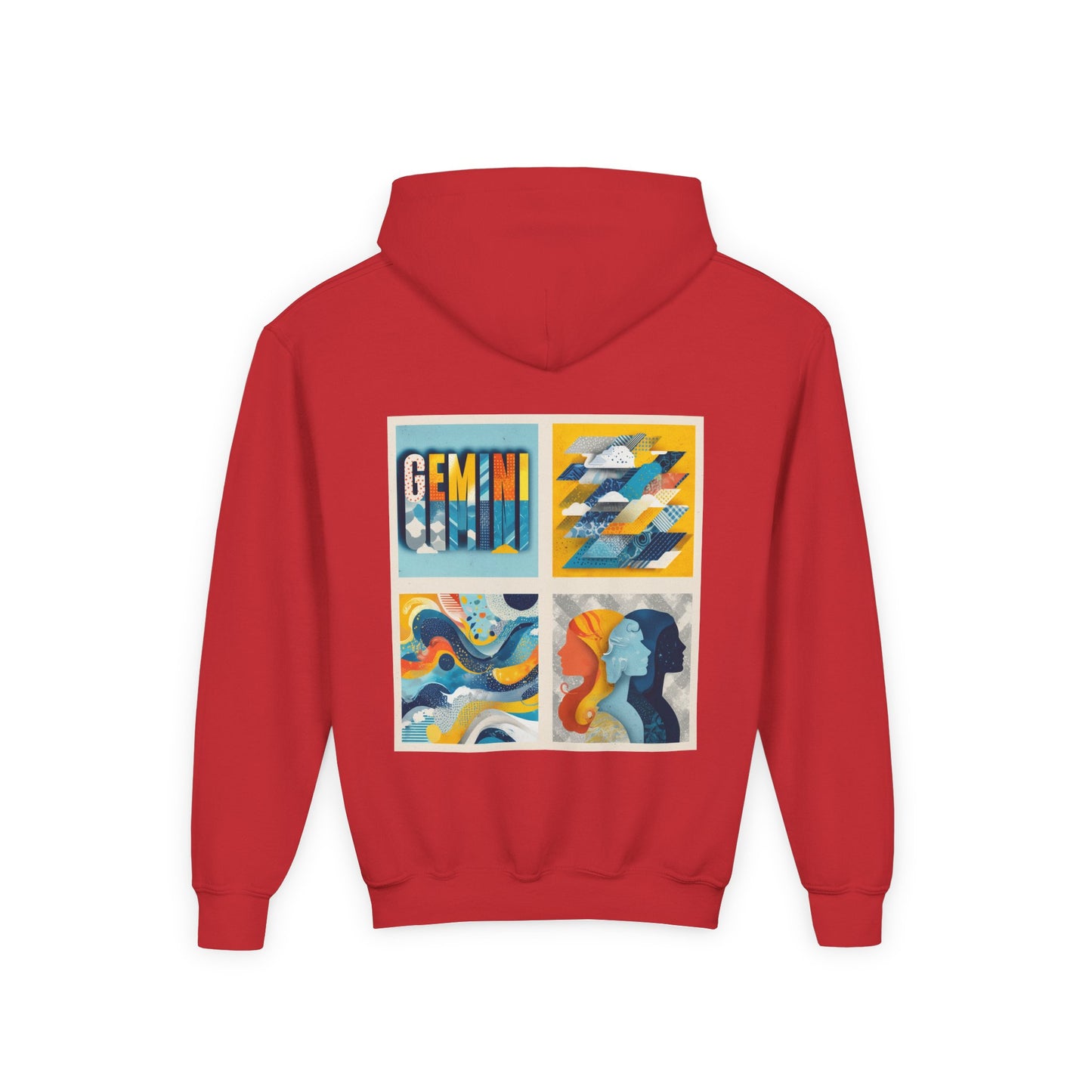 Gemini Art Youth Hoodie, Zodiac Sweatshirt, Astrology Pullover, Gift for Tween, Birthday Present, Cosmic Style