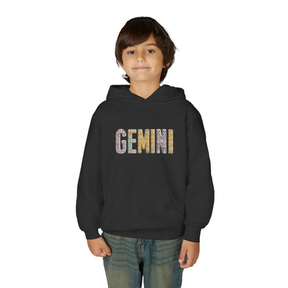 Gemini Art Youth Hoodie, Zodiac Sweatshirt, Astrology Pullover, Gift for Tween, Birthday Present, Cosmic Style