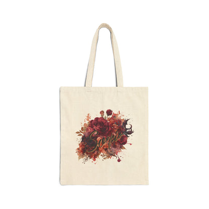 Floral Embellished Cotton Tote Bag, Eco-Friendly Shopping Bag, Gift for Her, Beach Bag, Reusable Carryall, Artful Tote