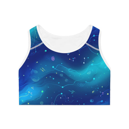 Galaxy-Themed Sports Bra, Workout Gear, Activewear, Yoga Bra, Fitness Apparel, Stylish Gym Wear