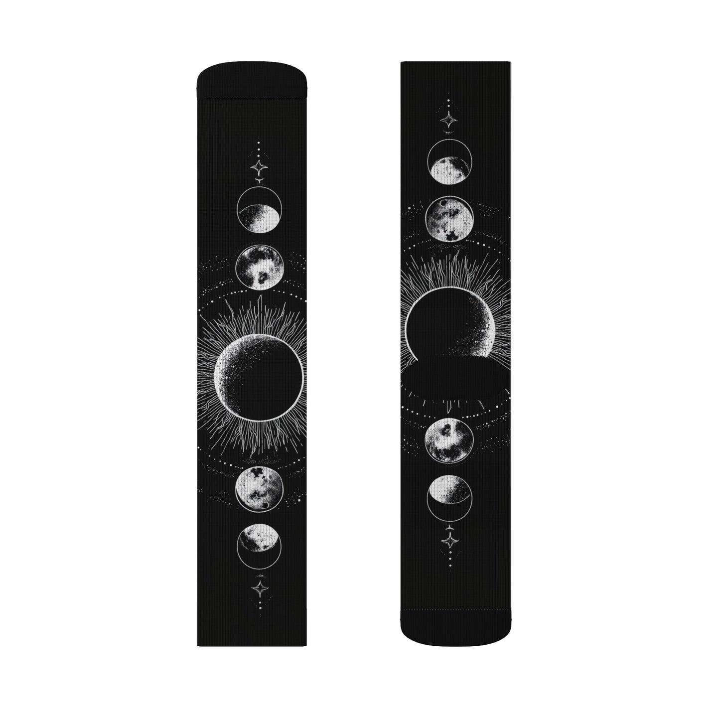 Celestial Moon Phase Sublimation Socks — Black Astral Lunar Crew Socks