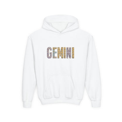 Gemini Art Youth Hoodie, Zodiac Sweatshirt, Astrology Pullover, Gift for Tween, Birthday Present, Cosmic Style