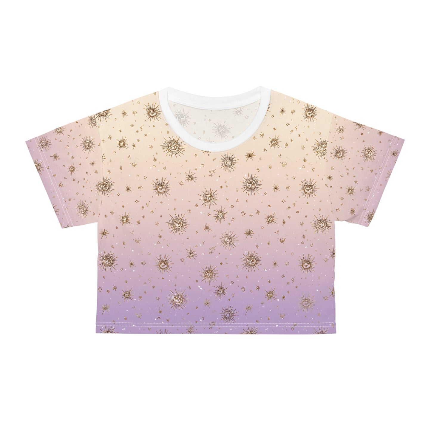 Celestial Crop Tee, Vintage Style Crop Top, AOP Summer Tee, Festival Wear, Bohemian T-Shirt, Astrology Fashion