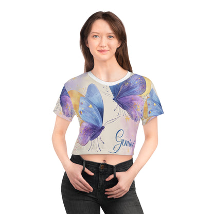 Butterfly Gemini Crop Tee, Zodiac Top, Astrology Shirt, Butterfly Art Tee, Gifts for Gemini, Summer Fashion