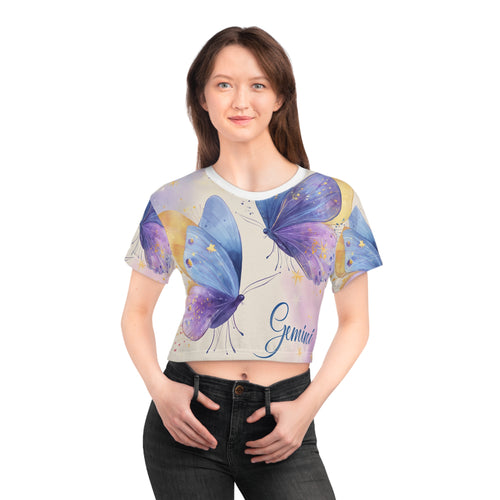 Butterfly Gemini Crop Tee, Zodiac Top, Astrology Shirt, Butterfly Art Tee, Gifts for Gemini, Summer Fashion
