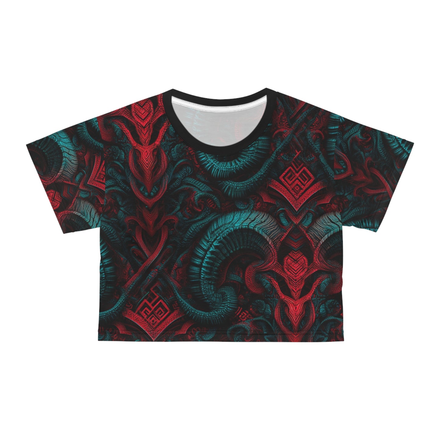 Gothic Pattern Crop Tee, Trendy Top for Festivals, Unique Graphic Shirt, Stylish Summer Wear, Gift for Fashion Lovers, Occasional Apparel